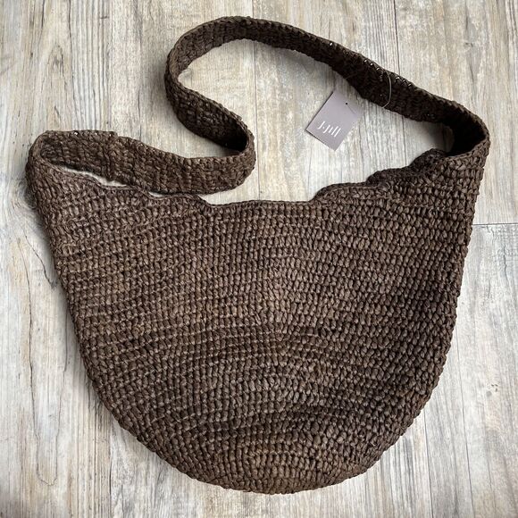 J. Jill Brown Woven Raffia Straw HOBO BAG Purse Tote Shoulder Bag 12"×14" NWT - Picture 1 of 10